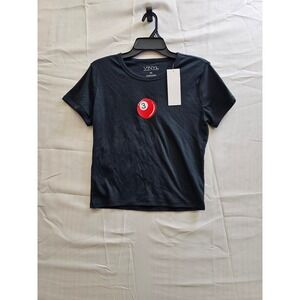 Vinyl Threads Womens XL Black Cropped T-Shirt Red 3 Ball Billiard Patch Baby Tee
